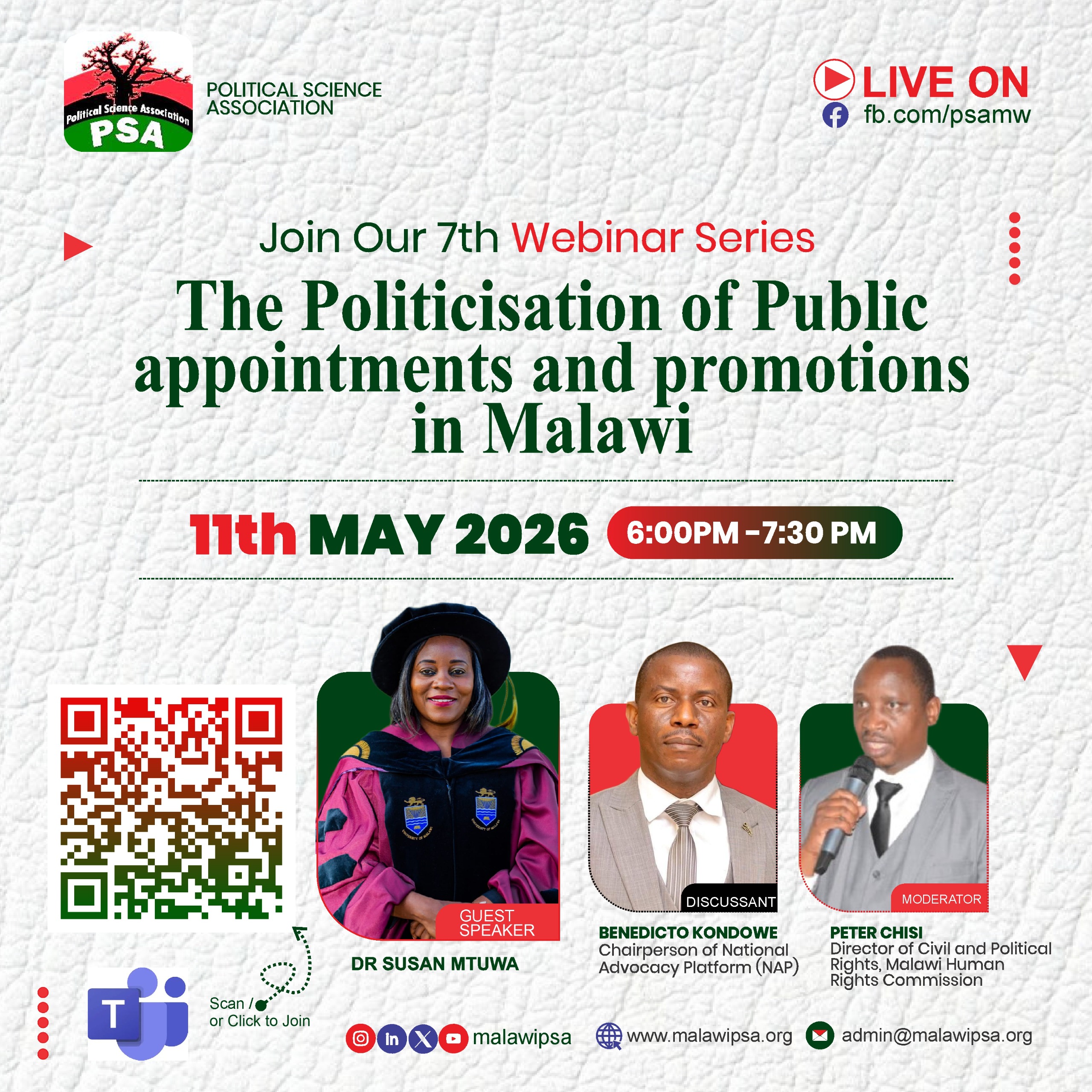 PSA WEBINAR SERIES NUMBER 7:  The Politicisation of public appointments and Promotions in Malawi