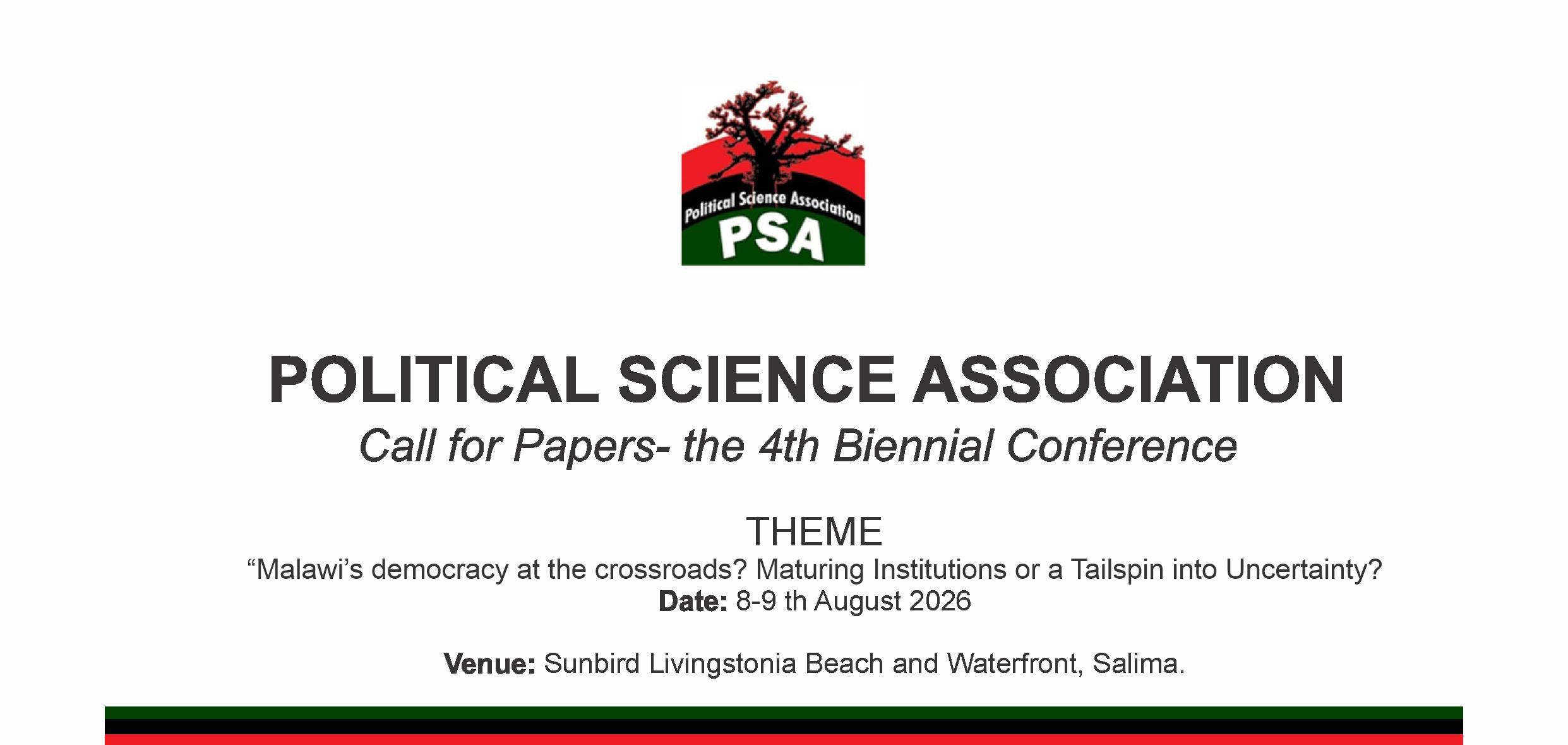 Call for Papers- the 4th Biennial Conference for Malawi Political Science Association (PSA)