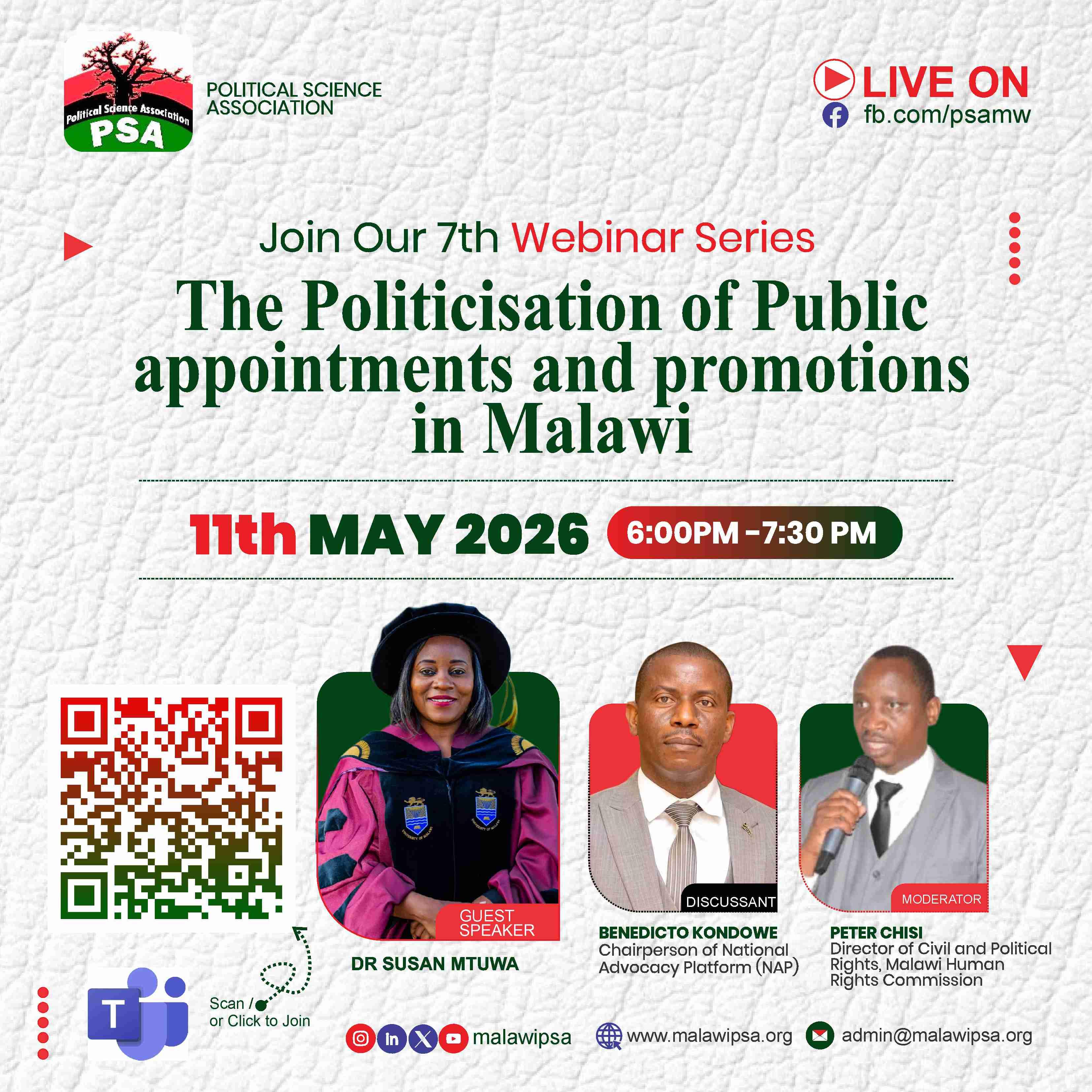Webinar 7 | The Politicization of Public Appointments and Promotions in Malawi (Insights from PhD Thesis)